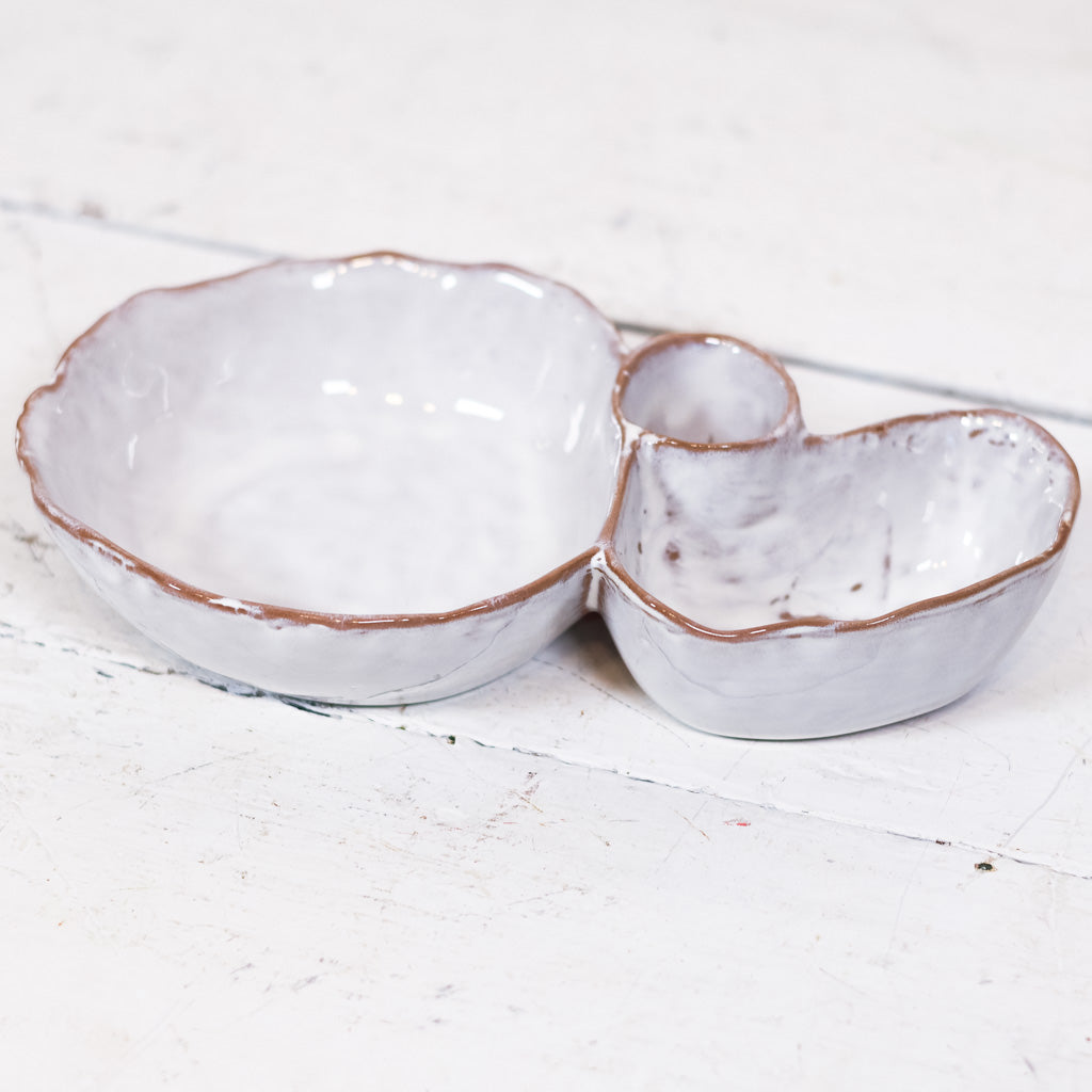 Stonewash Dish Three Sections Reactive Glaze White