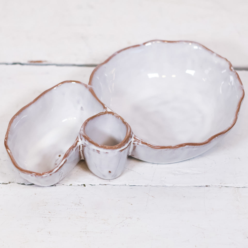 Stonewash Dish Three Sections Reactive Glaze White