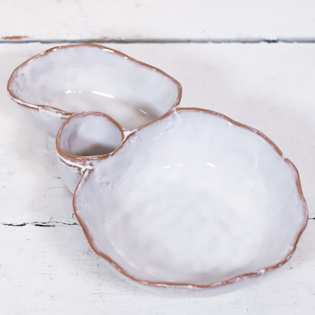 Stonewash Dish Three Sections Reactive Glaze White