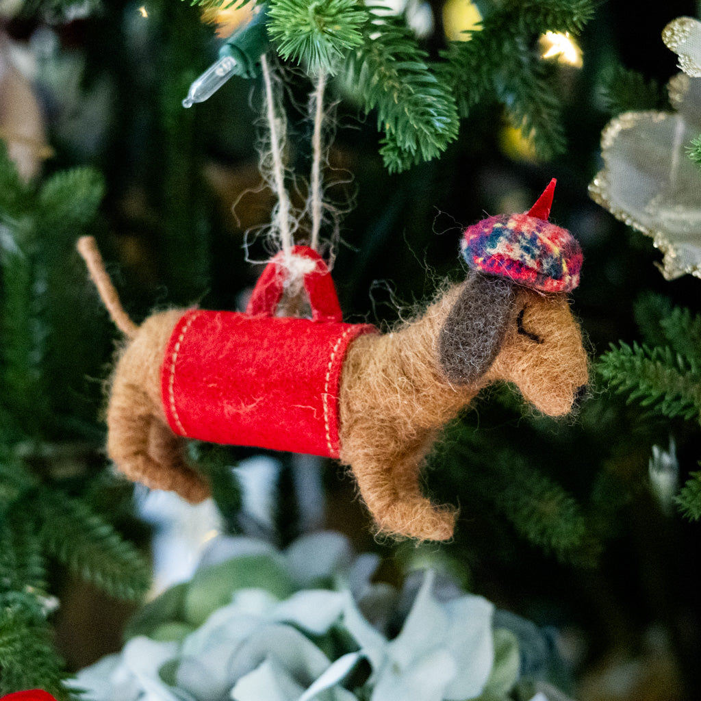 Felt Dachshund with Coat and Beret Ornament