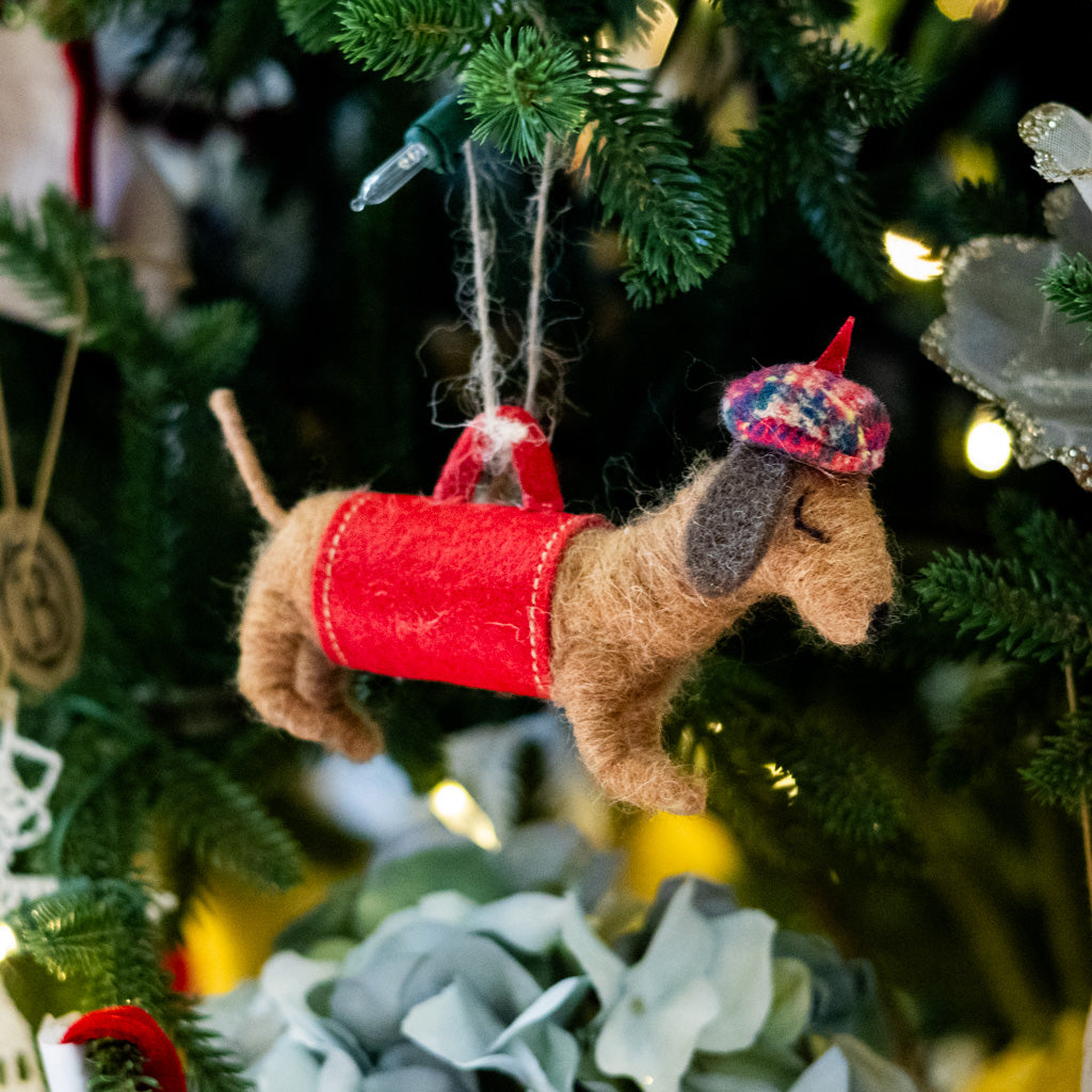 Felt Dachshund with Coat and Beret Ornament