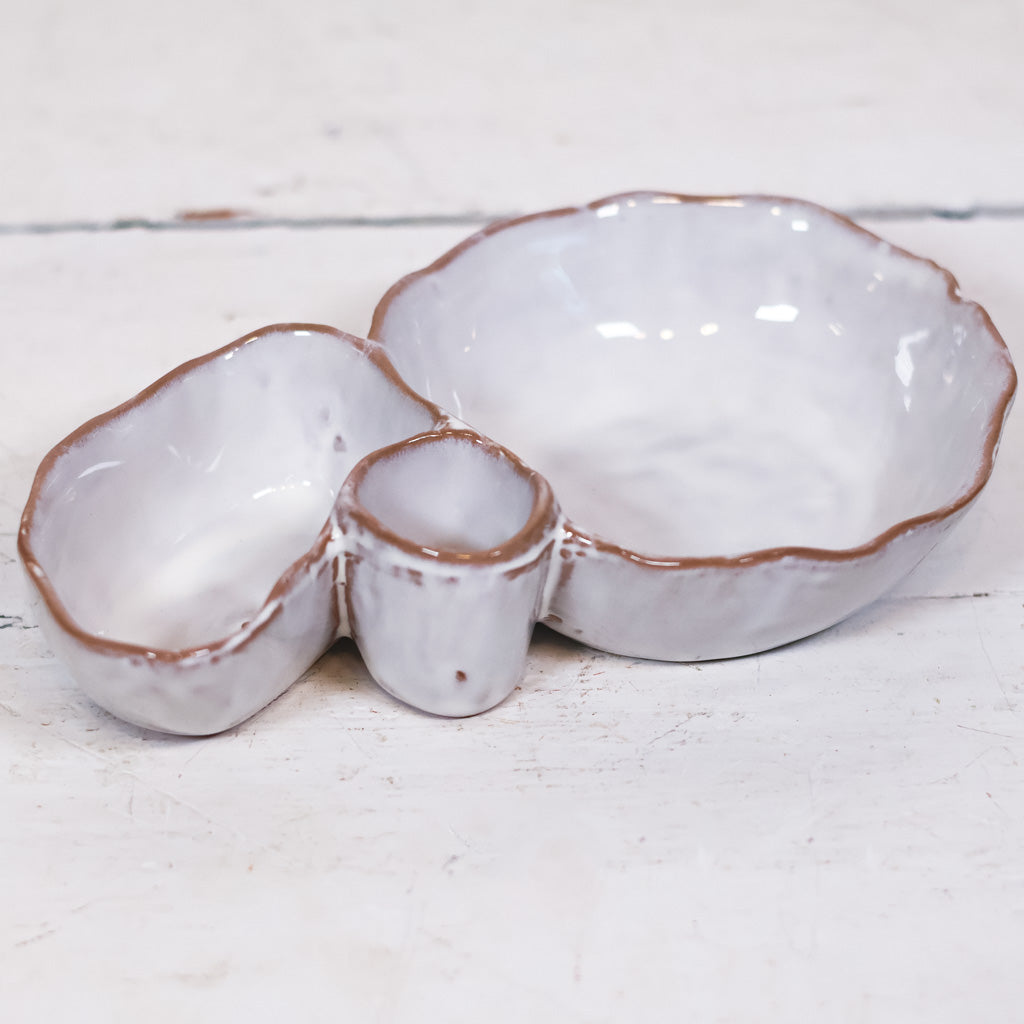 Stonewash Dish Three Sections Reactive Glaze White