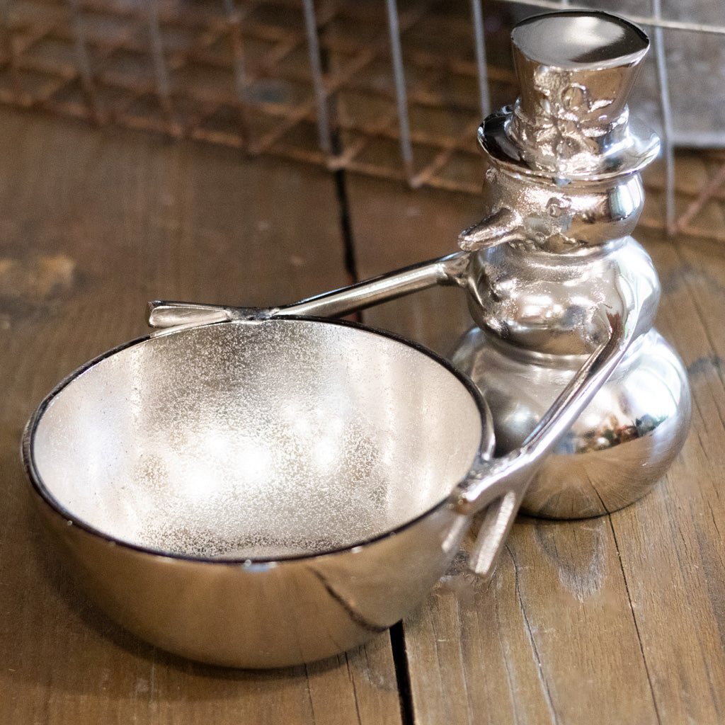 Aluminum Snowman Holding Bowl