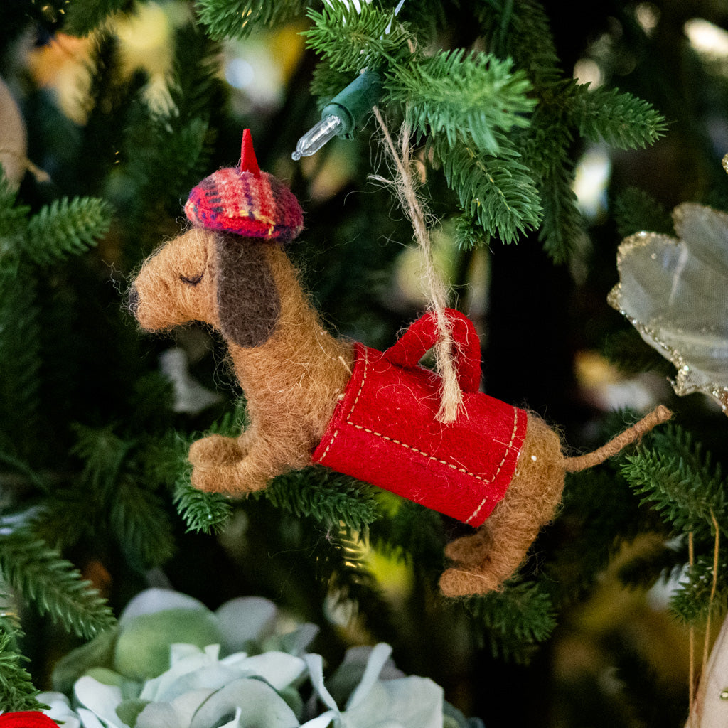 Felt Dachshund with Coat and Beret Ornament