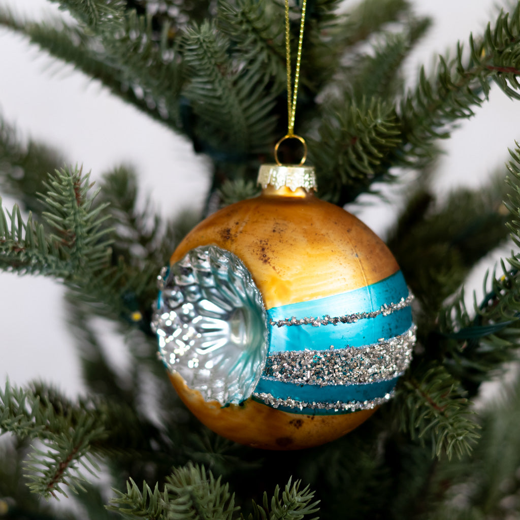 Glass Reflector Gold Turquoise Ornament