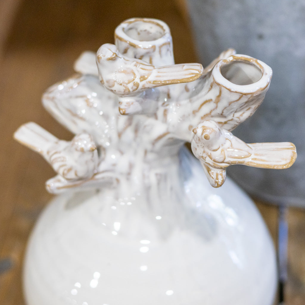 White Glazed Vase with Branch and Bird
