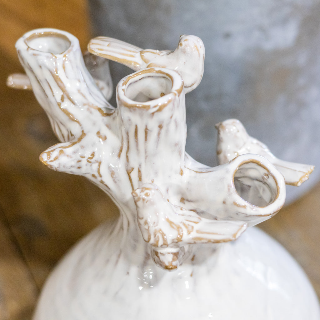 White Glazed Vase with Branch and Bird