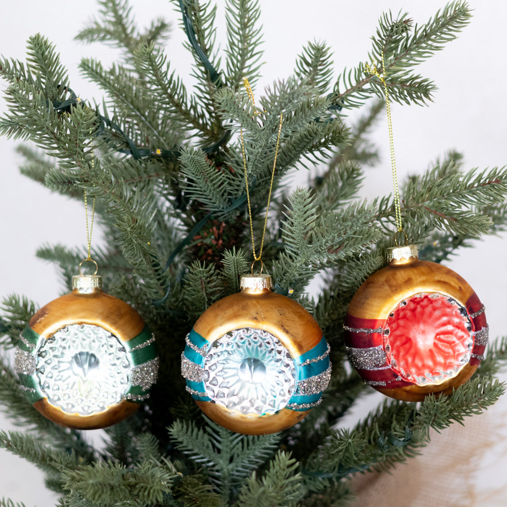 Glass Reflector Gold Turquoise Ornament