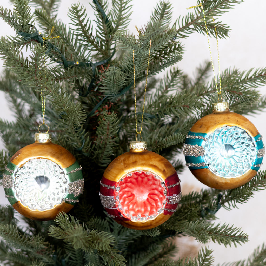 Glass Reflector Gold Red Ornament