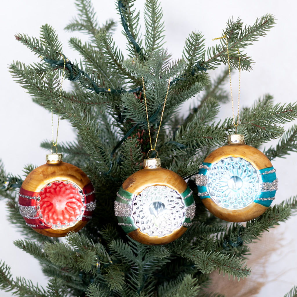 Glass Reflector Gold Green Ornament