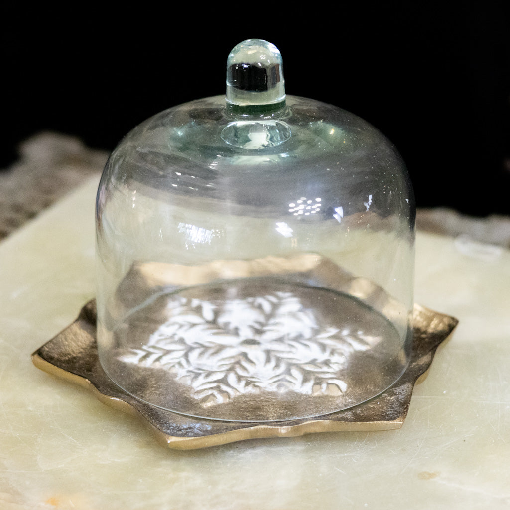 Snowflake Glass Dome with Metal Plate