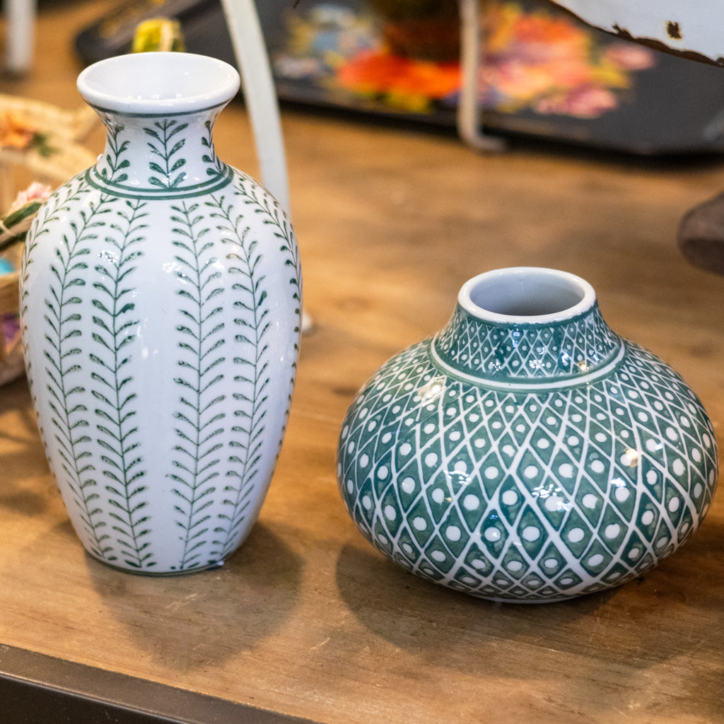 Green White Bud Vase Short