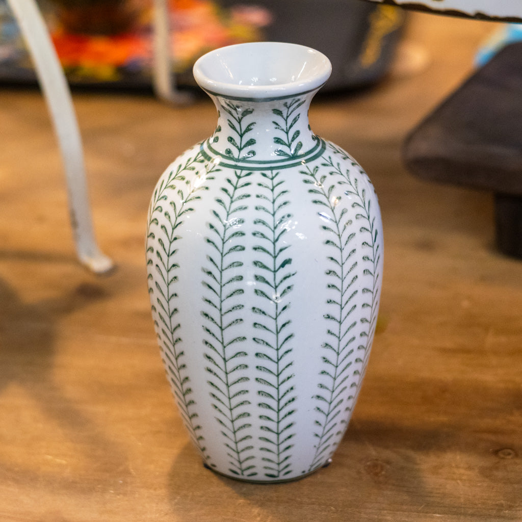 Green White Bud Vase Tall