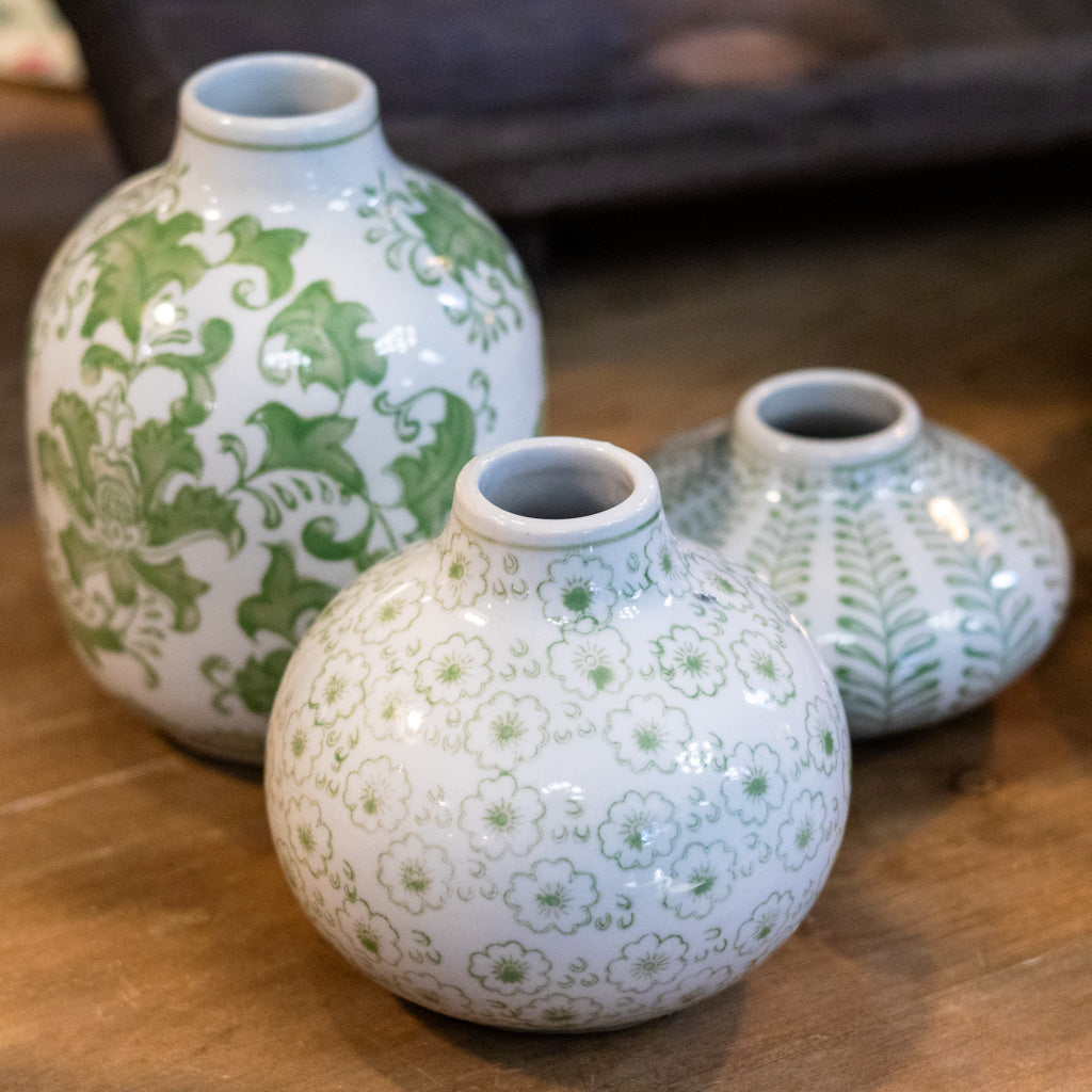 Green White Flower Medium Bud Vase