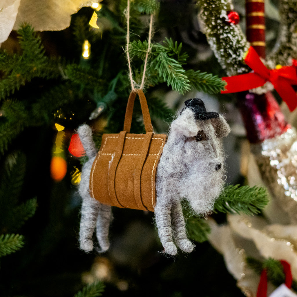 Felt Gray Dog in Jacket and Back Hat Ornament