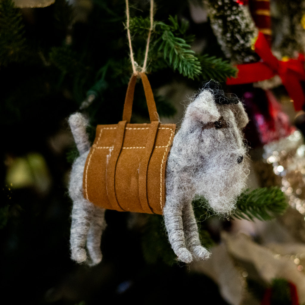 Felt Gray Dog in Jacket and Back Hat Ornament