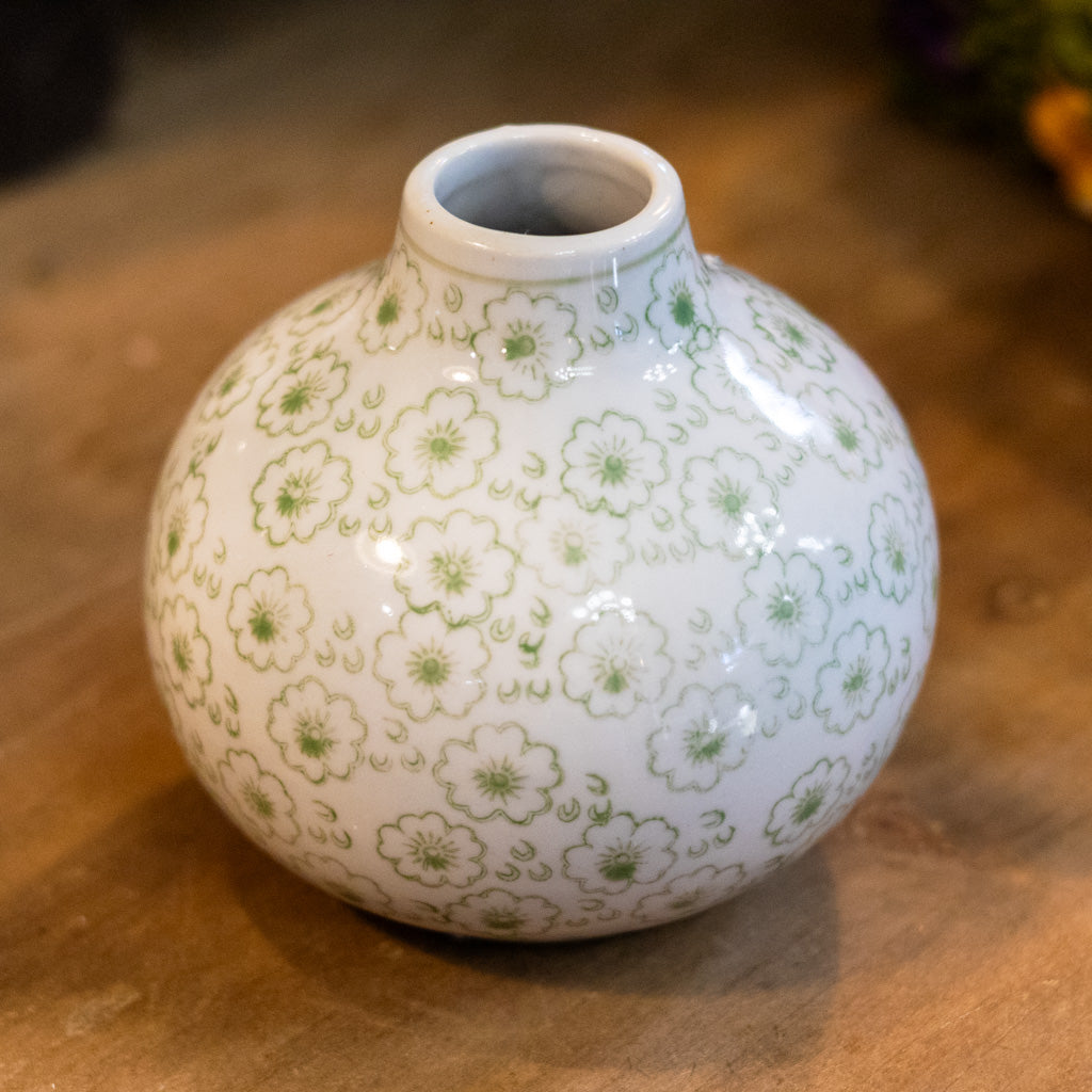 Green White Flower Medium Bud Vase