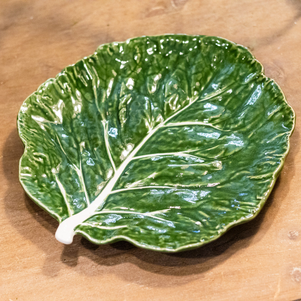 Hand-Painted Stoneware Green Cabbage Shaped Plate