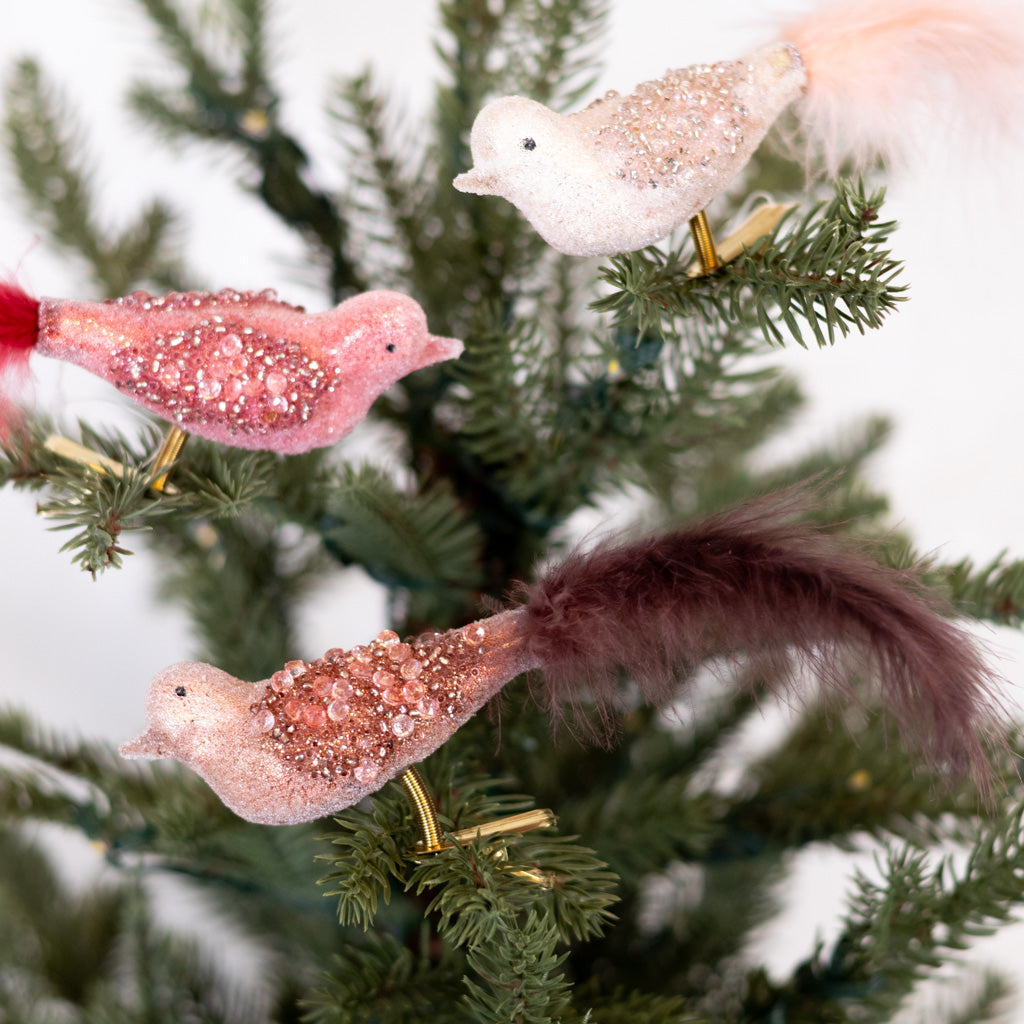 Glass Sequin Bird with Brown Feather Tail