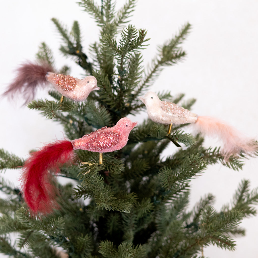 Glass Sequin Bird with Red Feather Tail