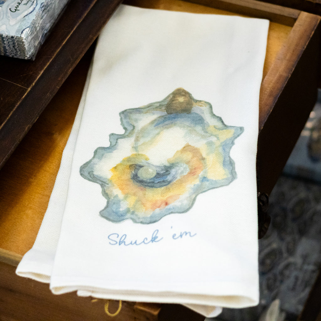 Watercolor Oyster "Shuck 'em" Dish Towel