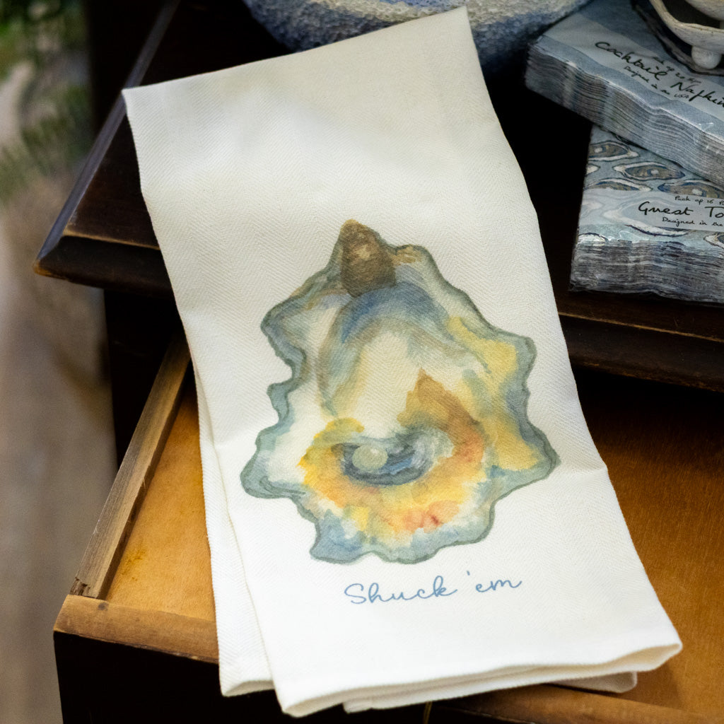 Watercolor Oyster "Shuck 'em" Dish Towel