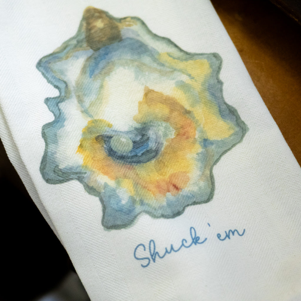 Watercolor Oyster "Shuck 'em" Dish Towel