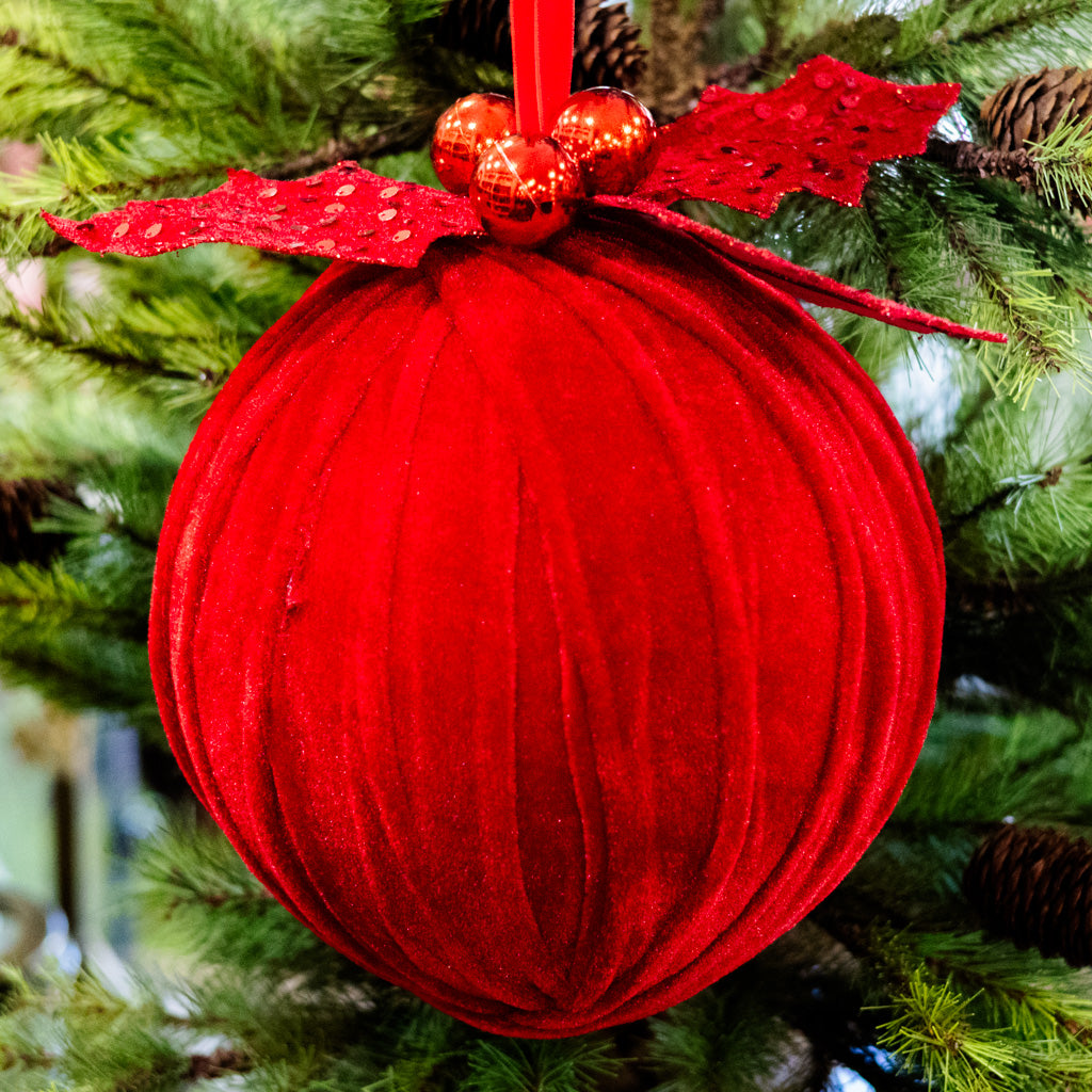 Velvet Sequin Ball with Holly Ornament