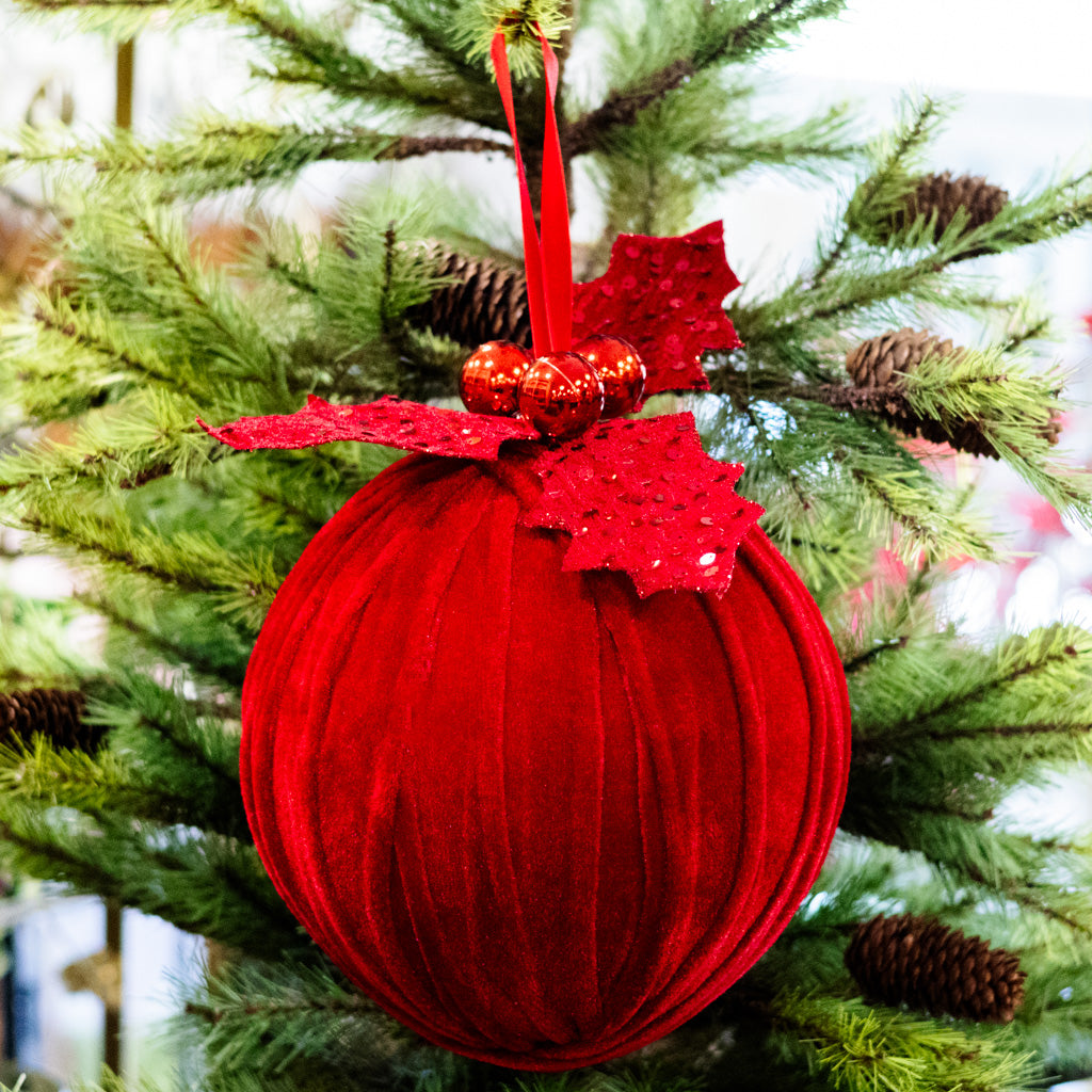 Velvet Sequin Ball with Holly Ornament