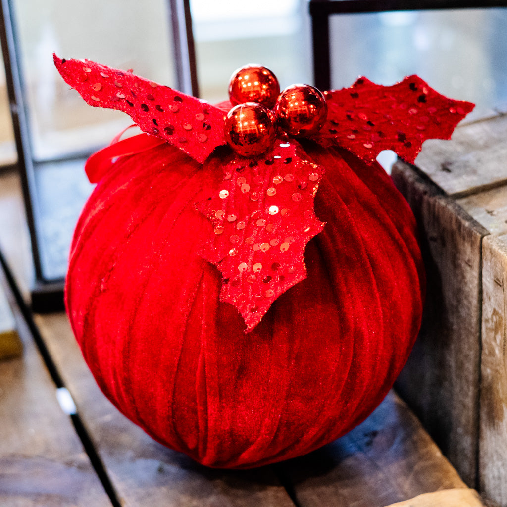 Velvet Sequin Ball with Holly Ornament