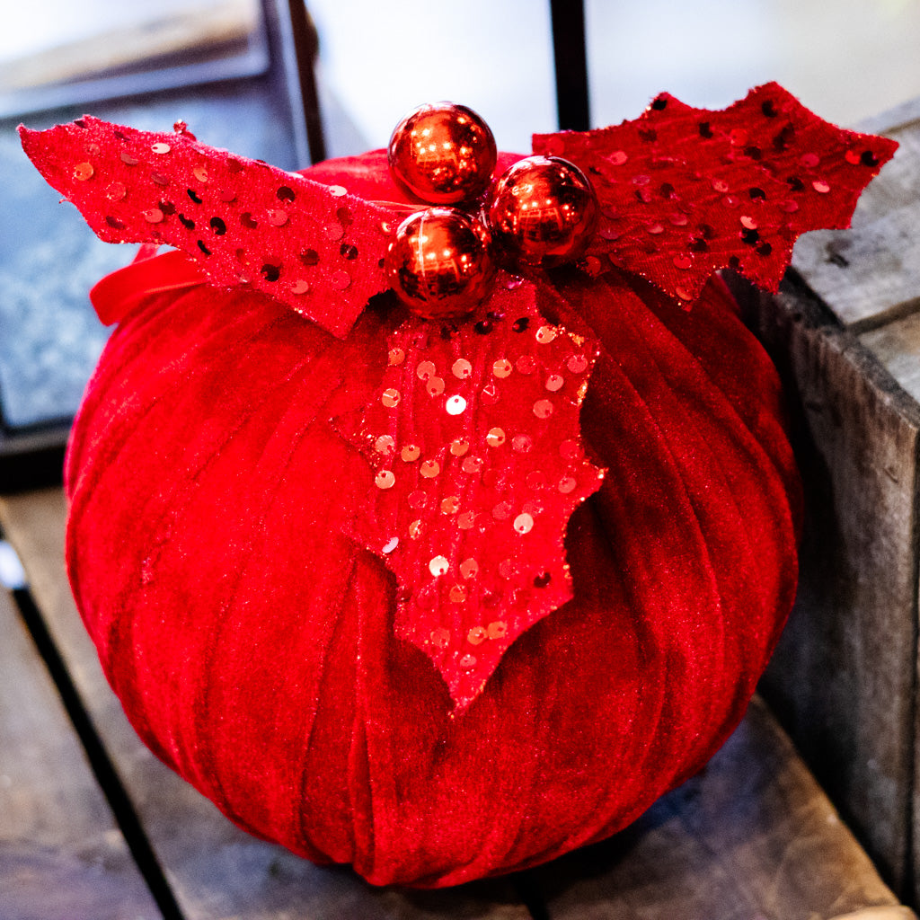 Velvet Sequin Ball with Holly Ornament