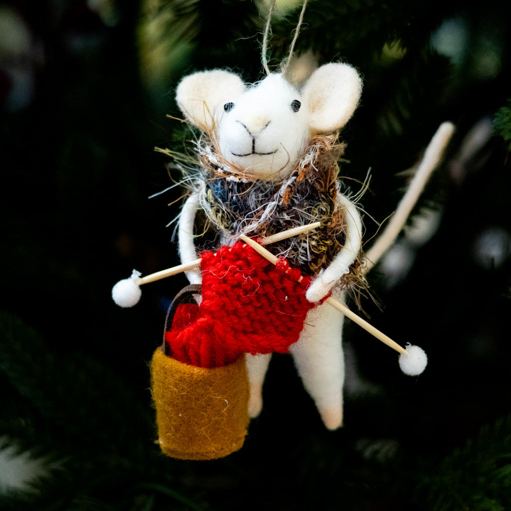 Felt Knitting Mouse Ornament