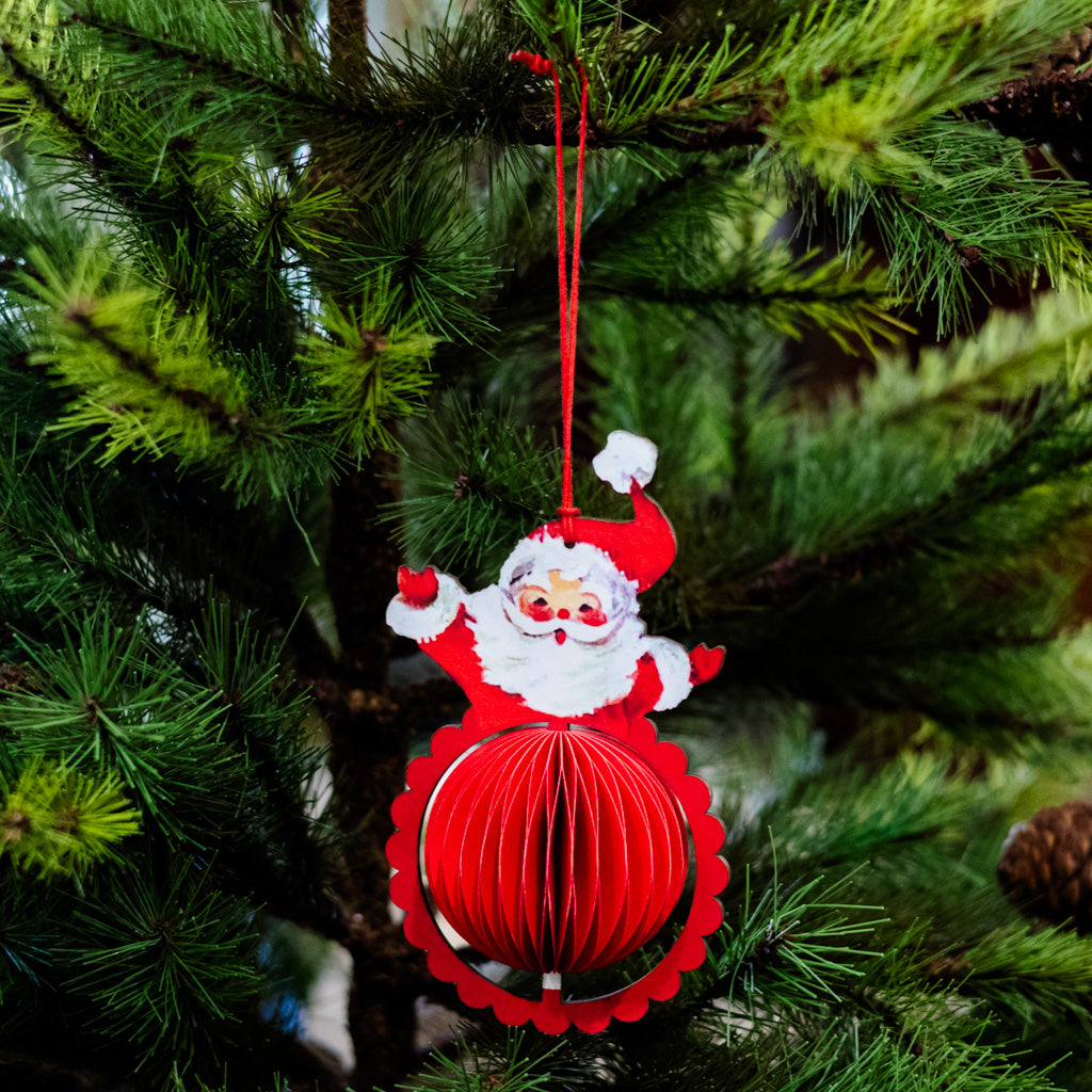 Vintage Honeycomb Open Arms Santa Ornament
