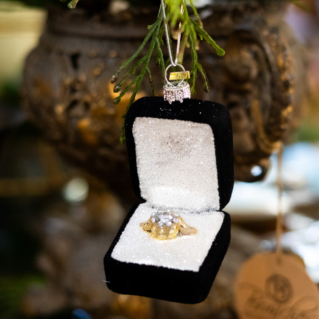 Diamond Engagement Ring in Black Velvet Box Glass Ornament