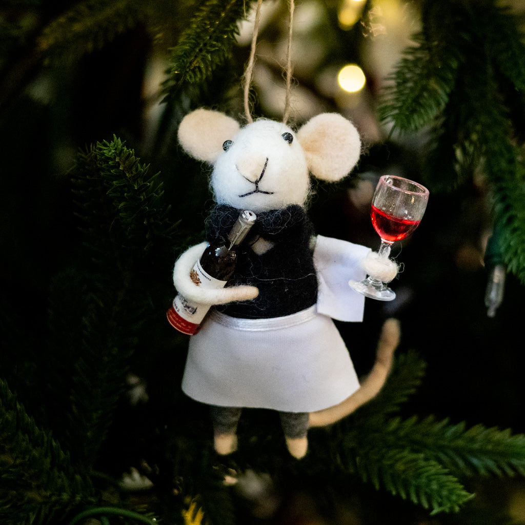 Felt Mouse Server with Wine Bottle and Glass Ornament