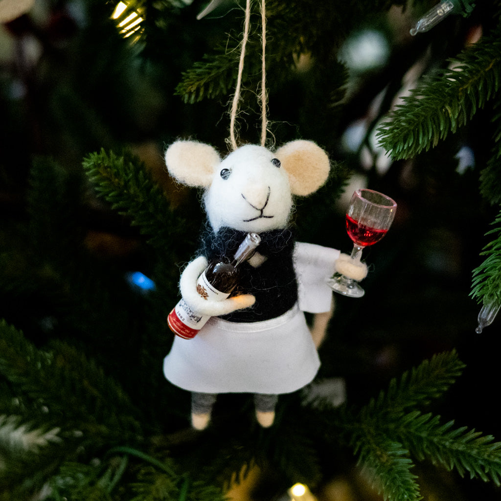 Felt Mouse Server with Wine Bottle and Glass Ornament