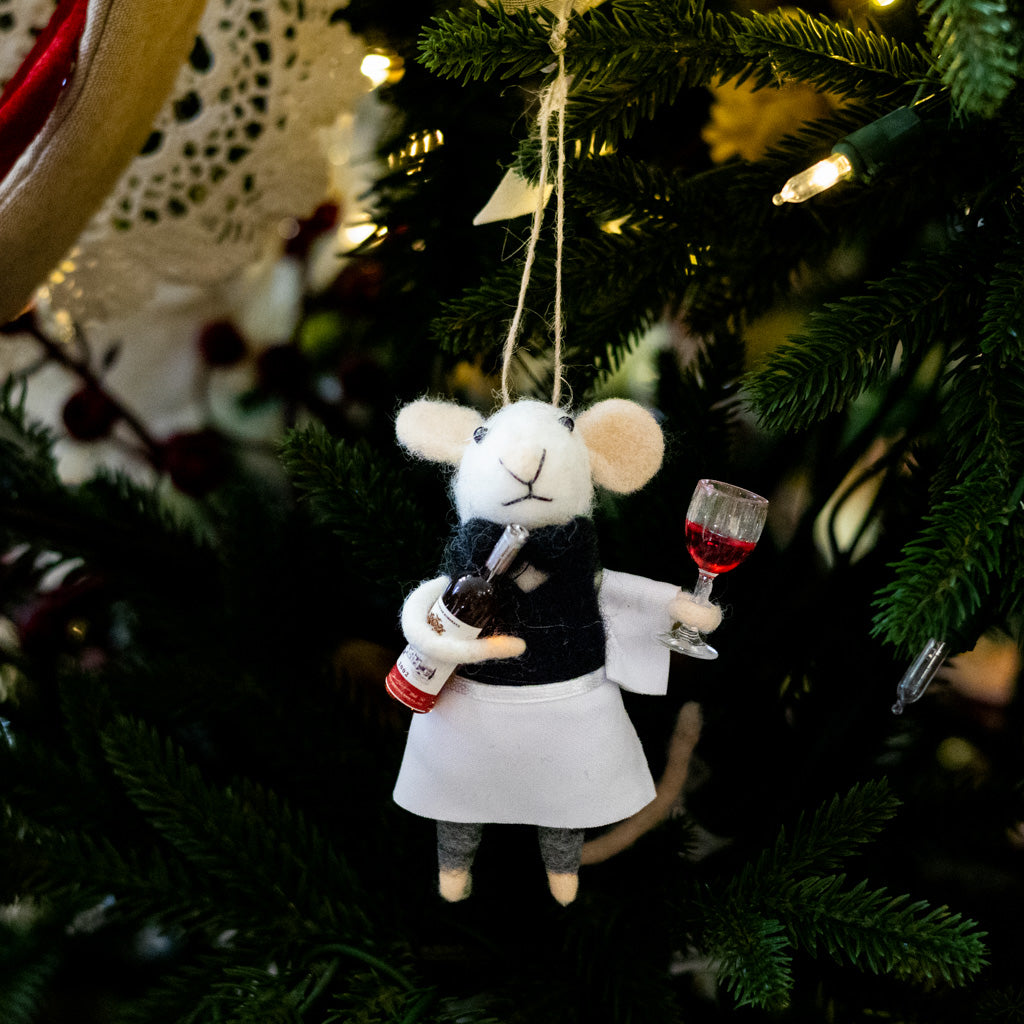 Felt Mouse Server with Wine Bottle and Glass Ornament