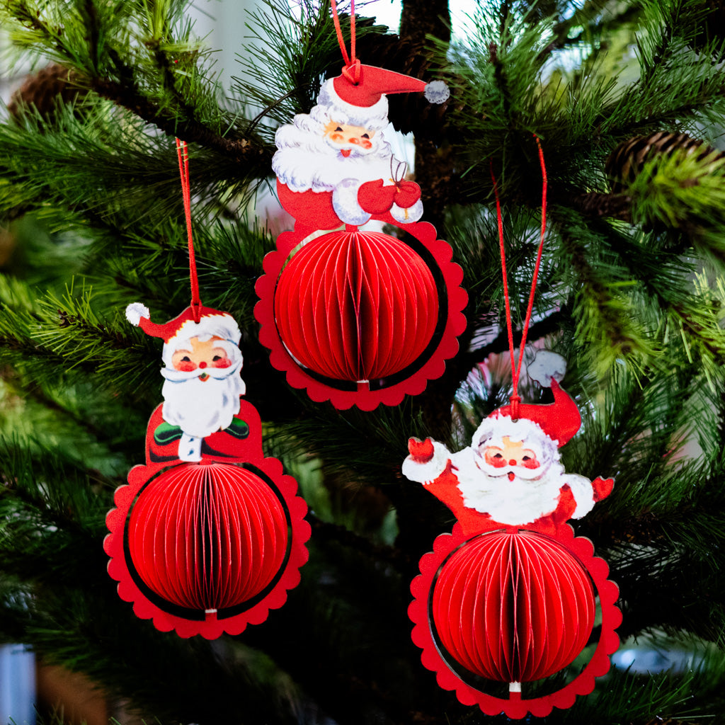 Vintage Honeycomb Santa Ornament