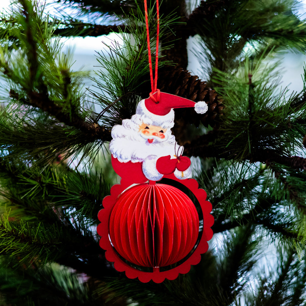 Vintage Honeycomb Santa Ornament