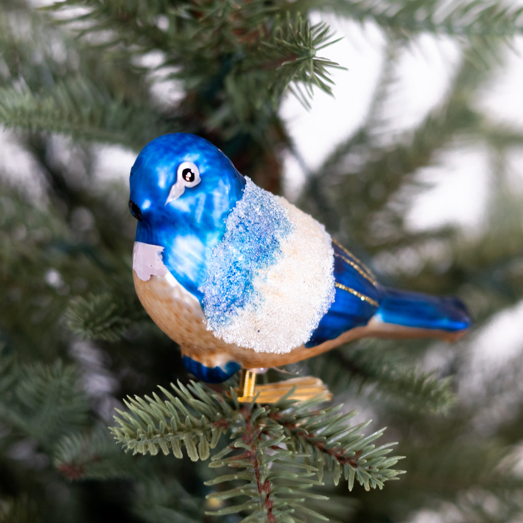 Glass Royal Blue Gold Bird with Clip Ornament