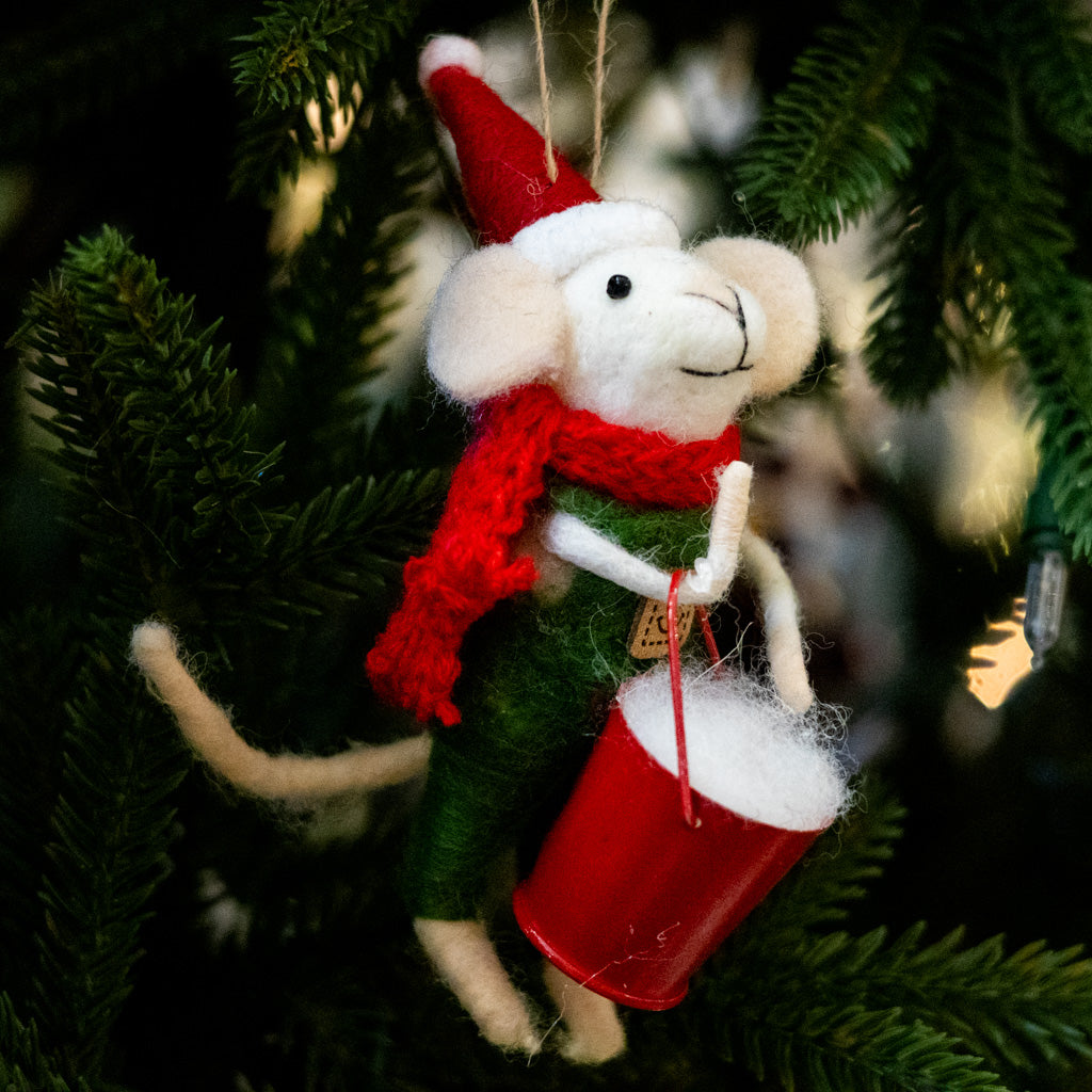 Felt Mouse with Bucket of Snow Ornament