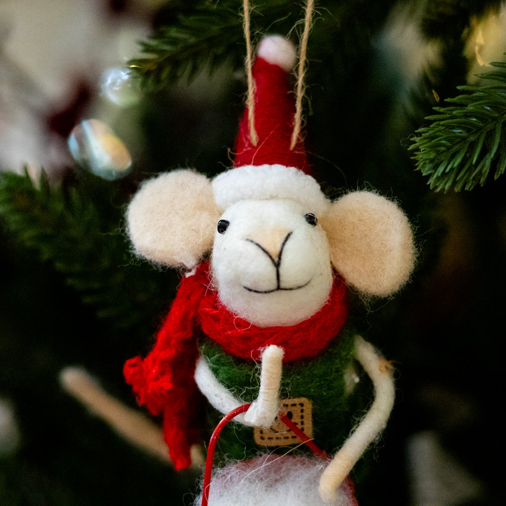 Felt Mouse with Bucket of Snow Ornament