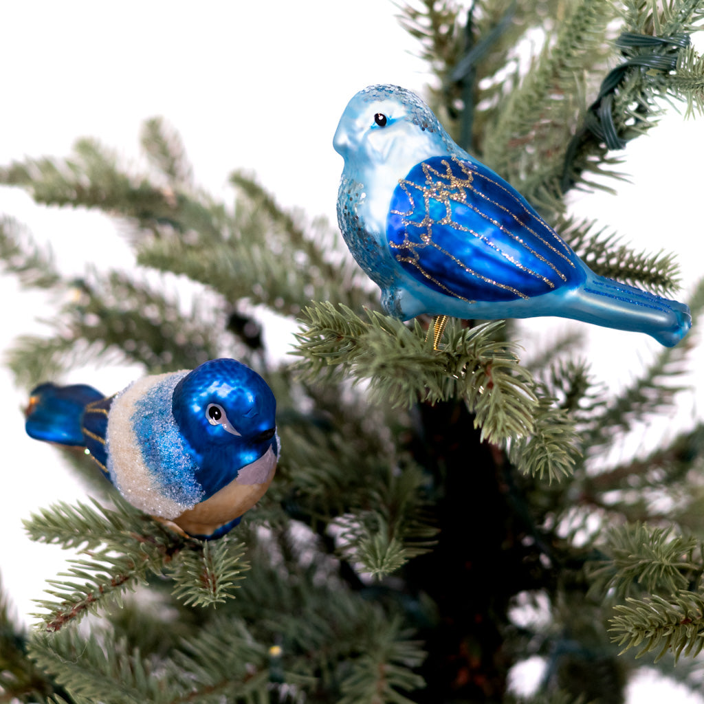 Glass Pale Blue Bird with Clip Ornament