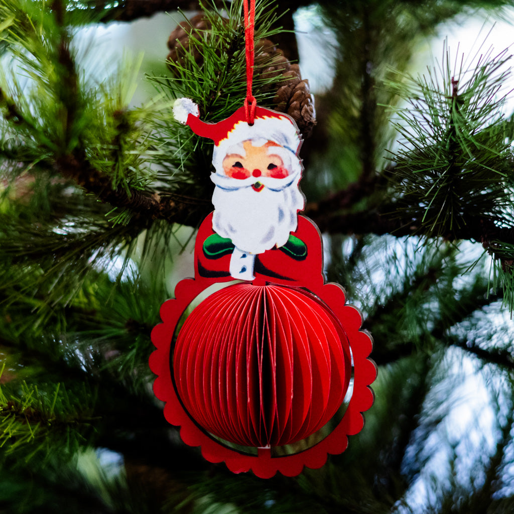 Vintage Honeycomb Tall Santa Ornament