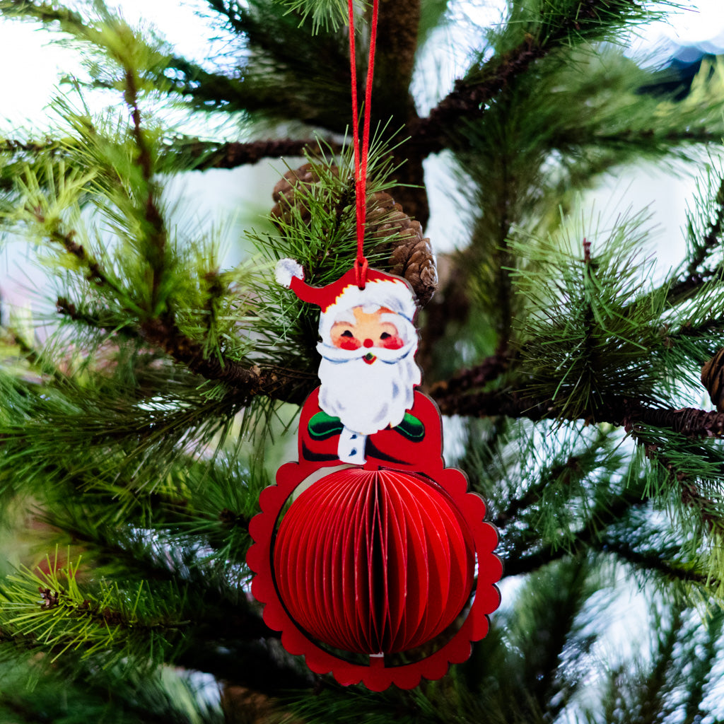 Vintage Honeycomb Tall Santa Ornament