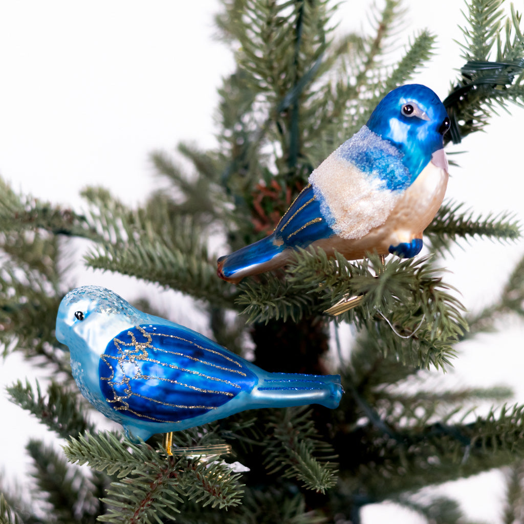 Glass Royal Blue Gold Bird with Clip Ornament