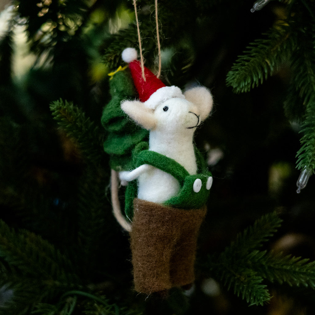 Felt Mouse with Christmas Tree Ornament