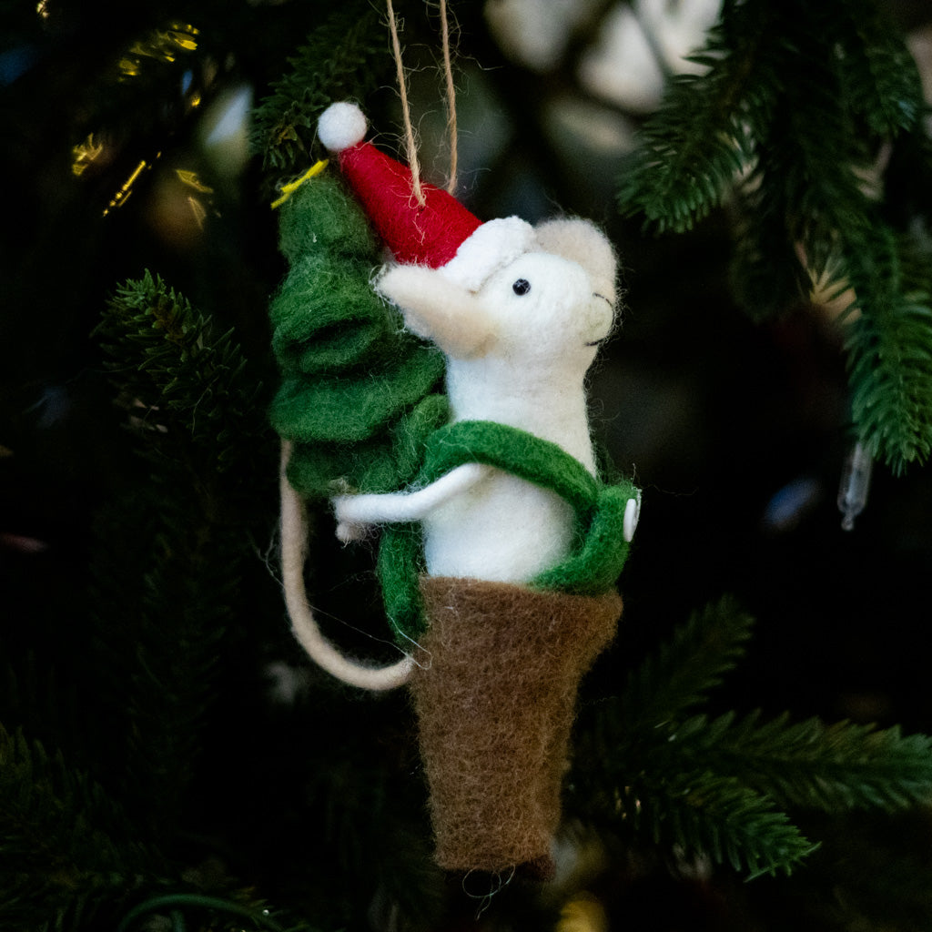 Felt Mouse with Christmas Tree Ornament