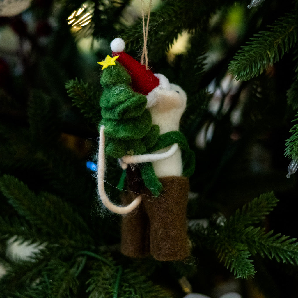 Felt Mouse with Christmas Tree Ornament