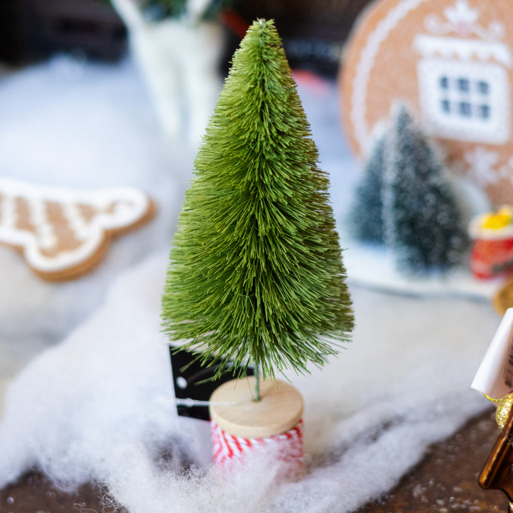 Light Green Sisal Bottle Brush Tree on Red and White Spool